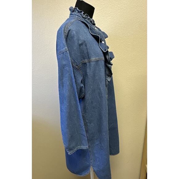 NWT Overlover Catalina Small Denim Ruffle Shirt Dress Pearl Snap Button Front - Picture 6 of 11